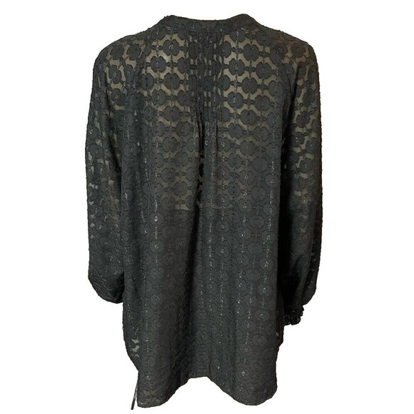Torrid New Size 3X Black Shimmer Geo Clip Chiffon Smocked‎ Blouson Sleeve Blouse - Picture 2 of 13